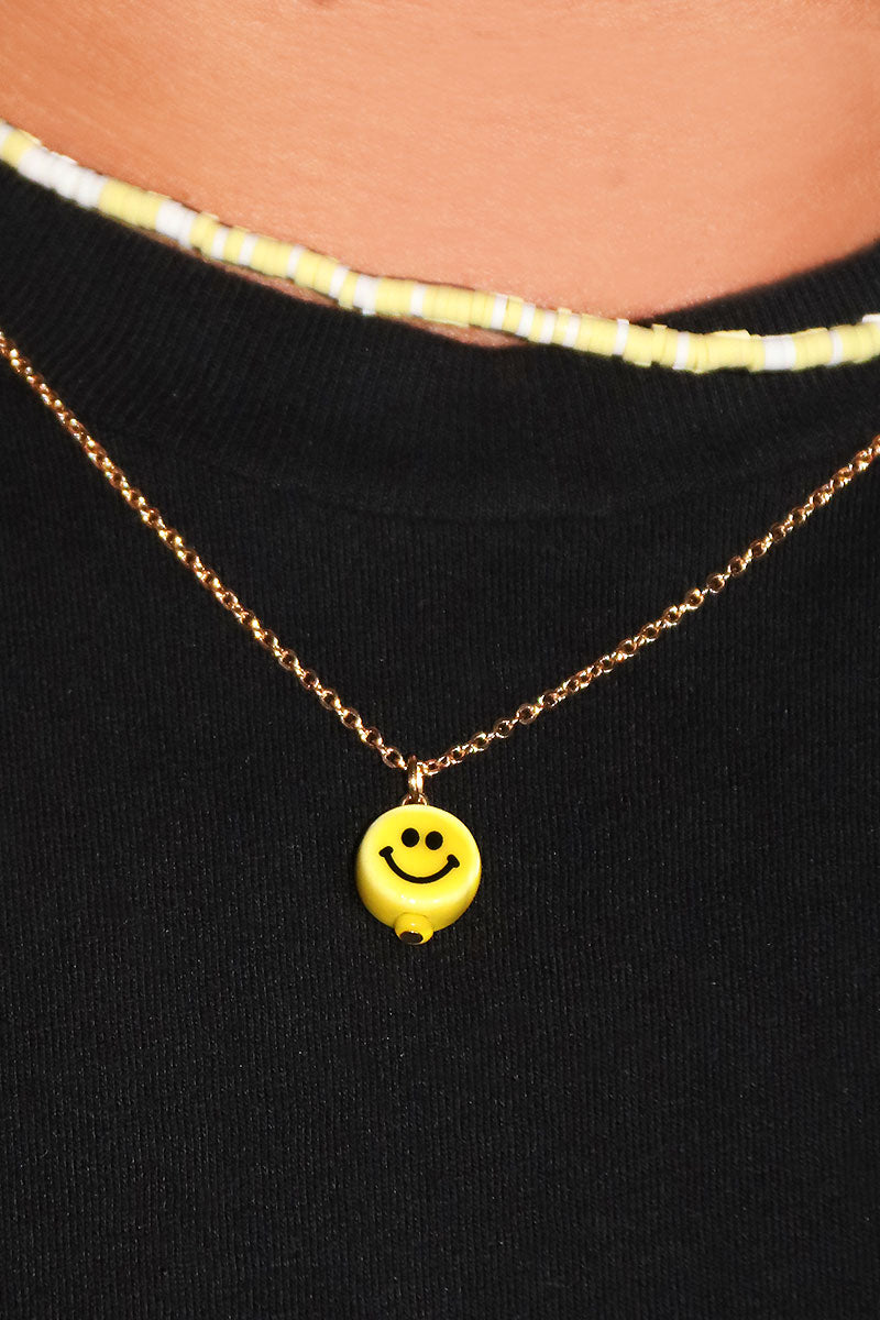 Happy Smile Charm Necklace - Gold