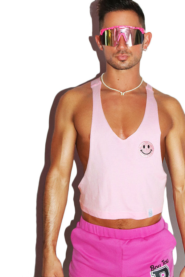 Upbeat Smile Crop String Tank in Pink