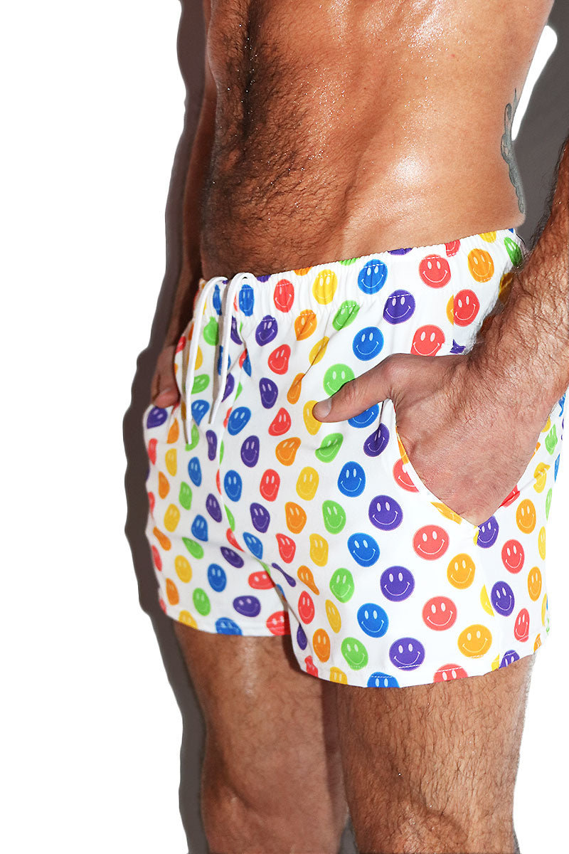 Emotional Rainbow All Over Print Active Shorts- White