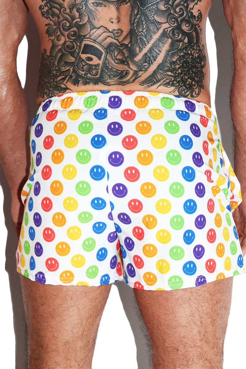 Emotional Rainbow All Over Print Active Shorts- White