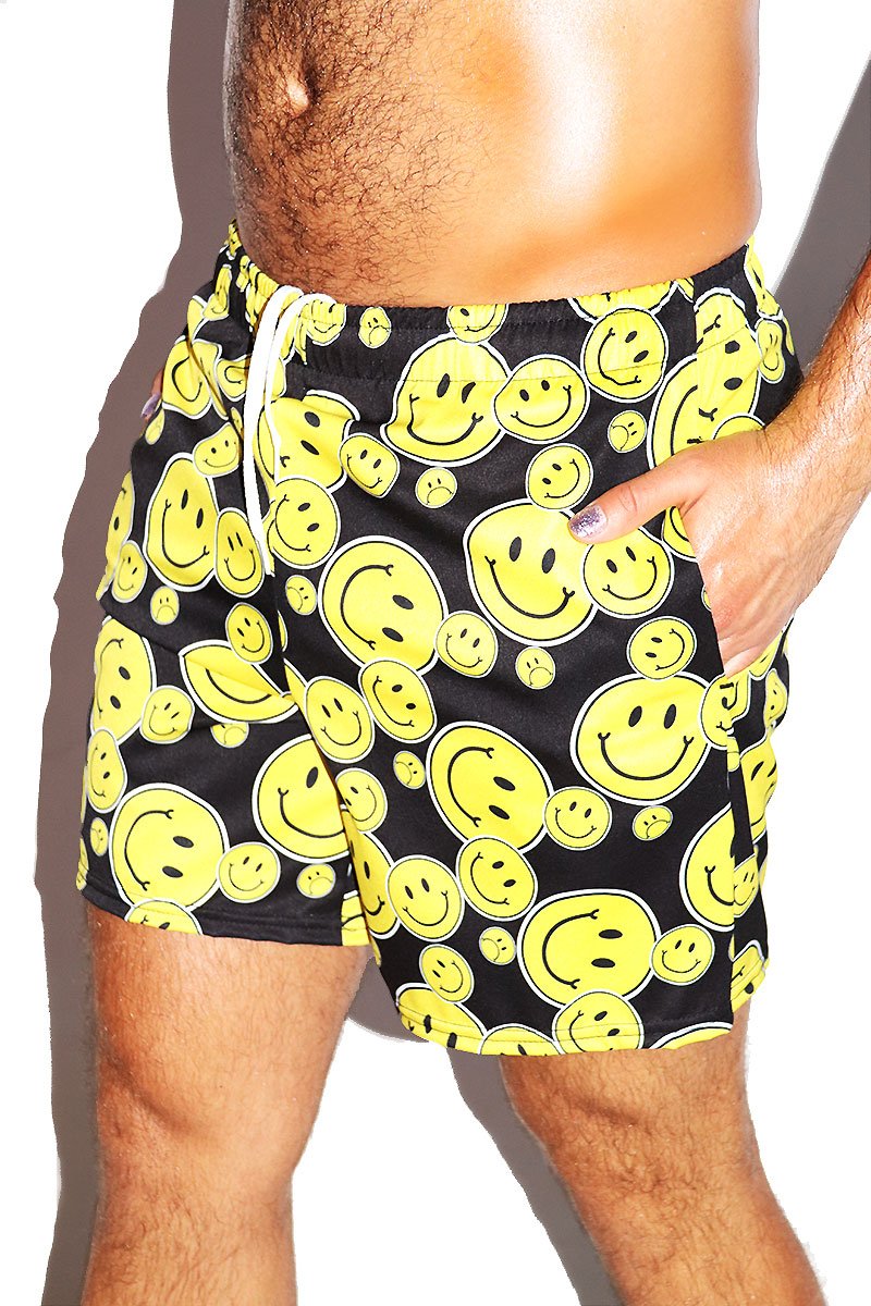 Smiley All Over Gym Shorts- Yellow