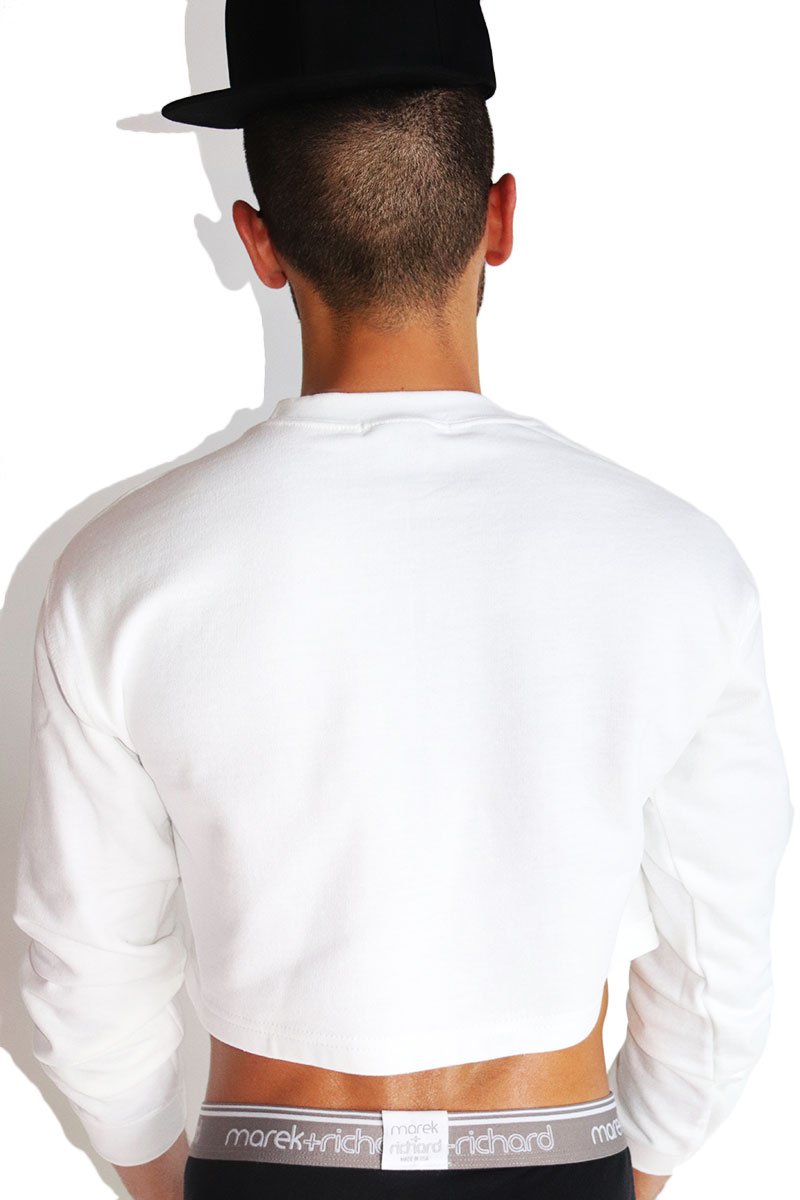 Snowman Long Sleeve Crop Sweatshirt- White