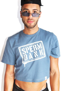 Sperm Bank Crop Tee-Blue