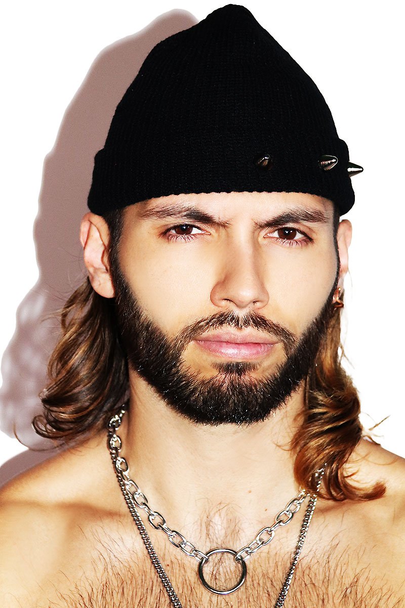 Studs Skull Cap Beanie- Black