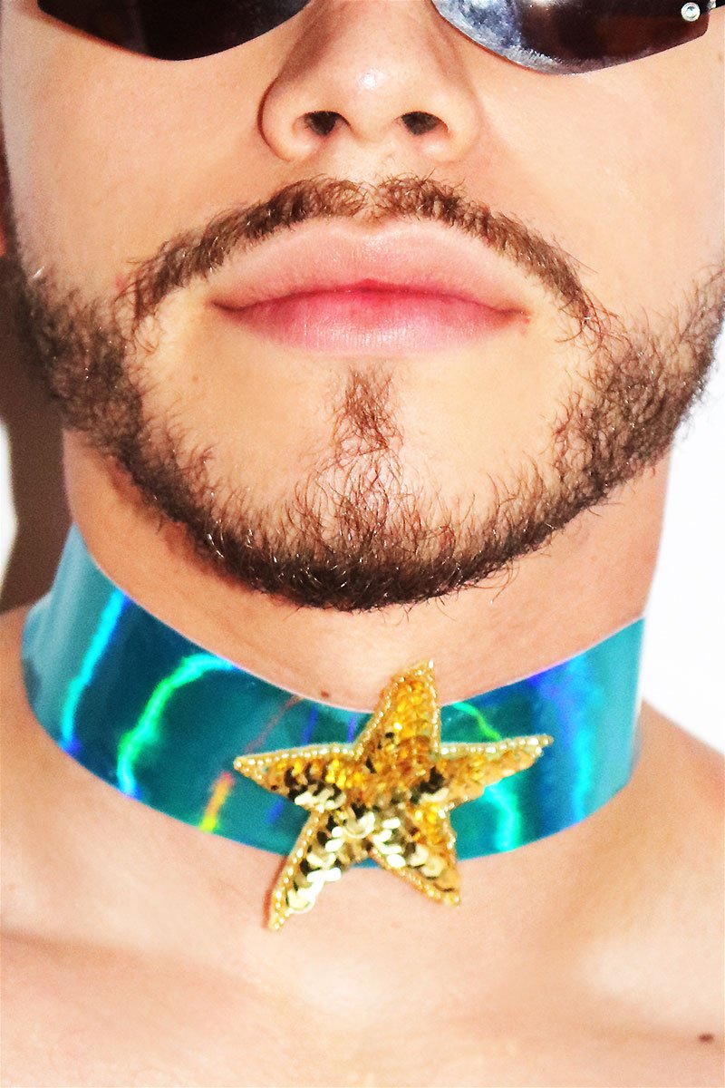 Star Thick Vinyl Holographic Choker-Blue
