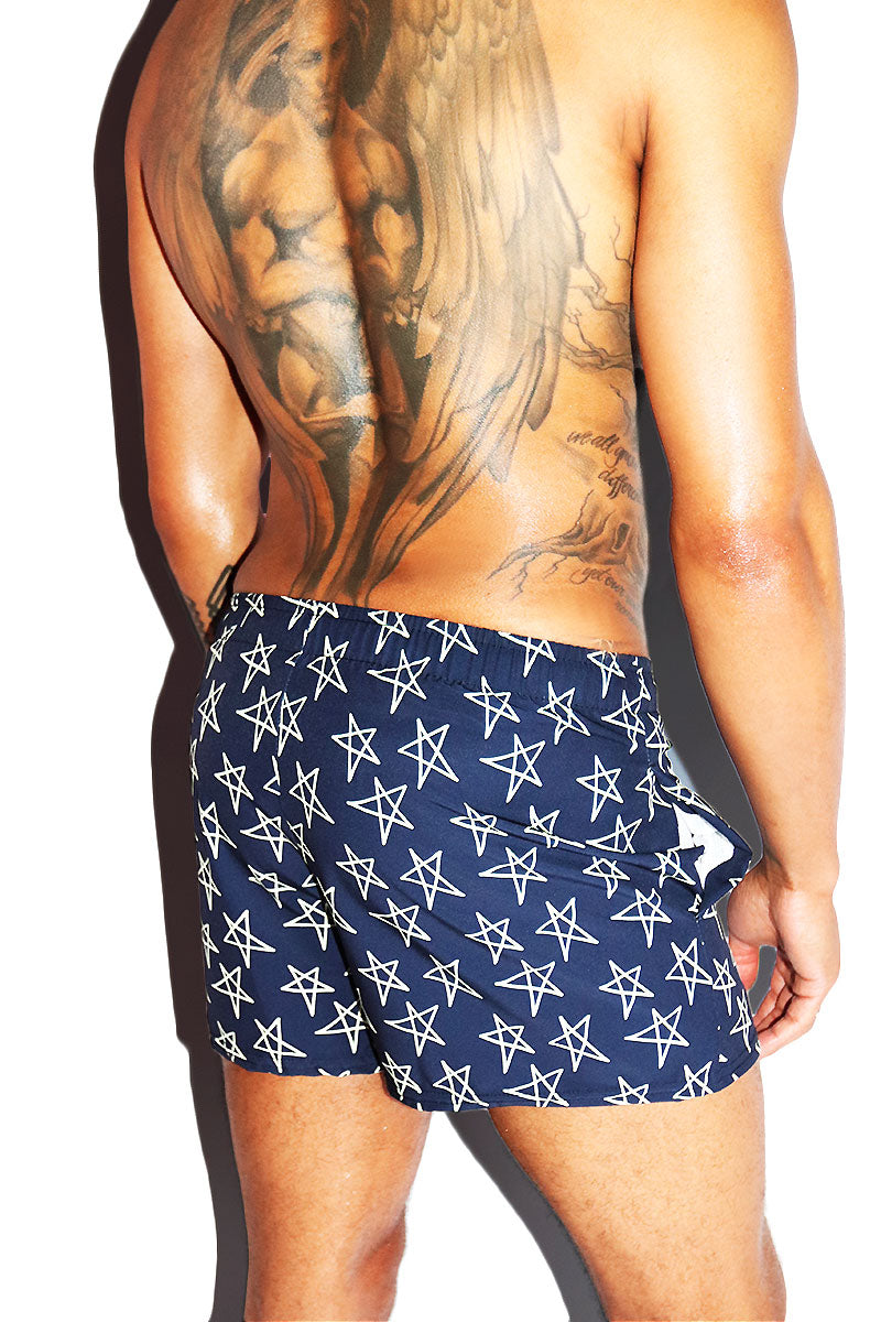 Starry Night All Over Active Shorts- Blue