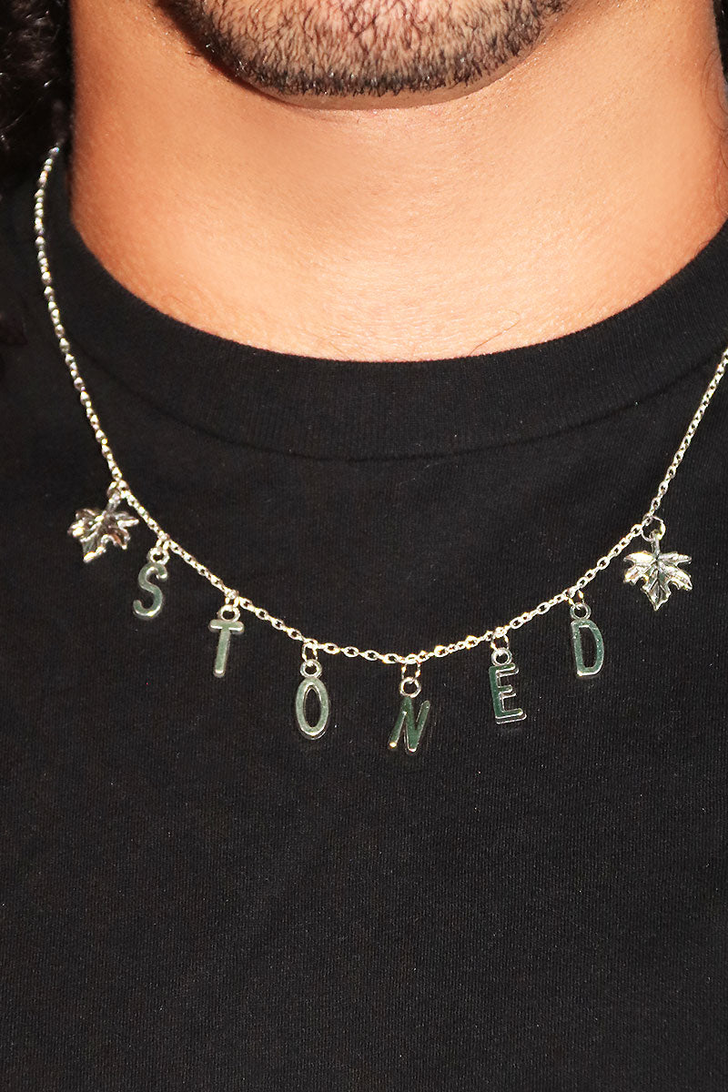Stoned Charm Exist Necklace - Silver