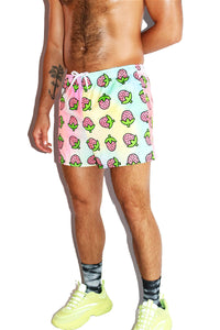 Strawberry All Over Print Active Shorts- Multi