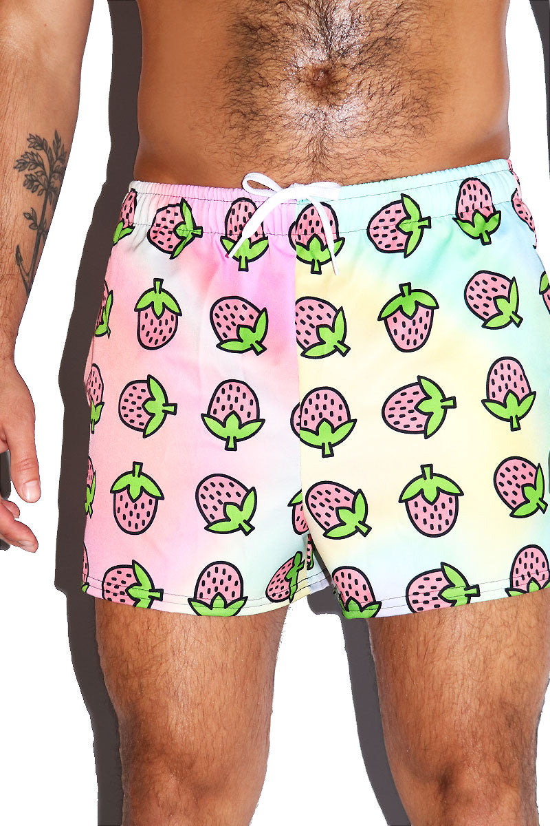 Strawberry All Over Print Active Shorts- Multi