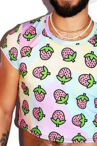 Strawberry All Over Print Fitted Crop Tee- Multi