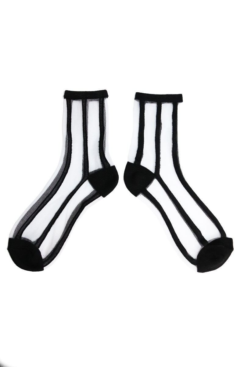 Stripe Mesh Socks-Black
