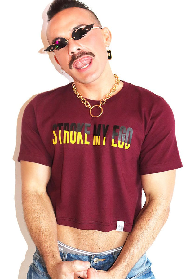 Stroke My Ego Crop Tee in Burgundy