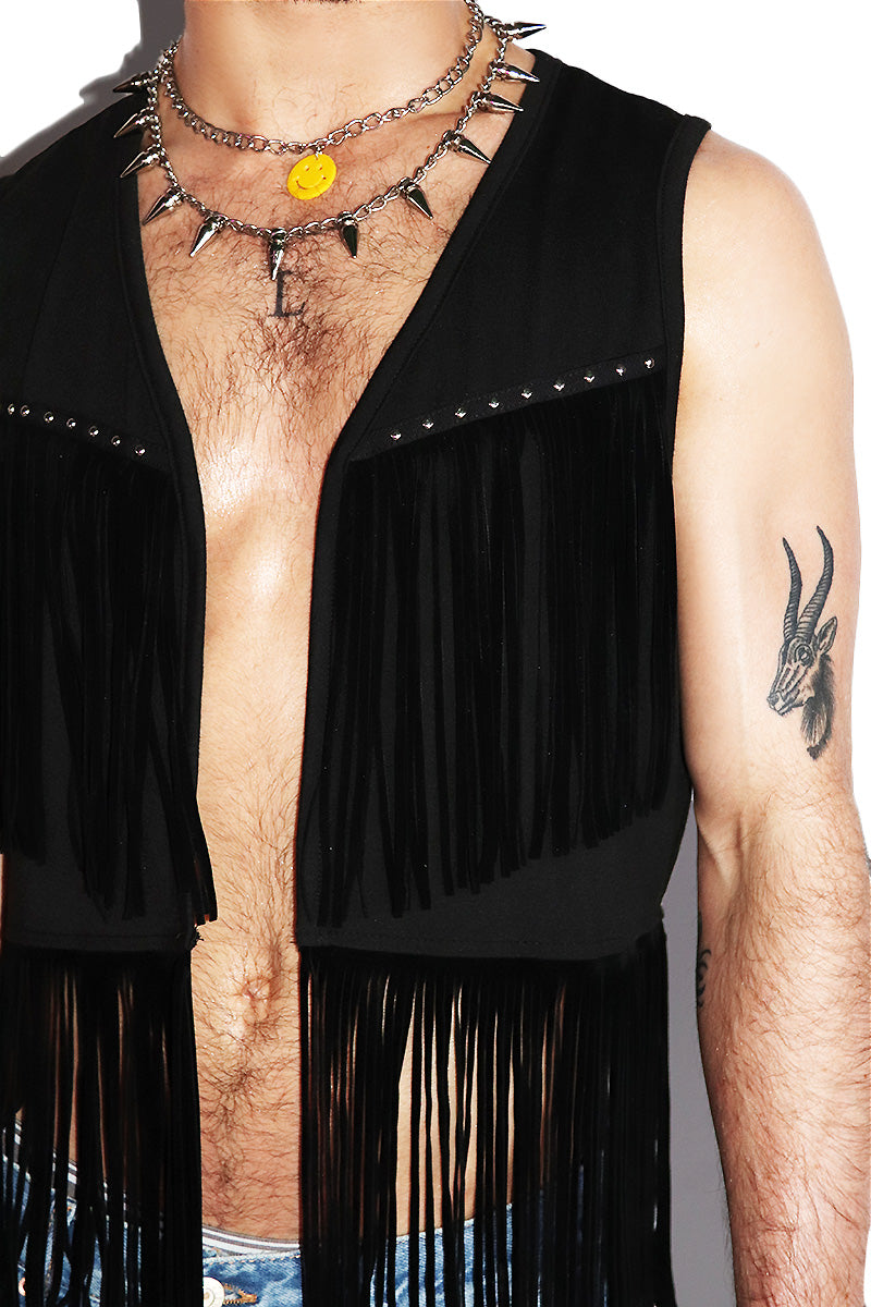 Leather fringe sale vest mens