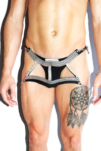 Studded Drape Thong  - Black