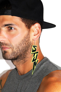 Stun Lightning Bolt Single Earring-Neon Yellow