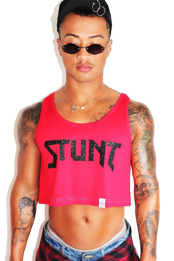 Stunt Crop Racerback Tank in Red, view 2