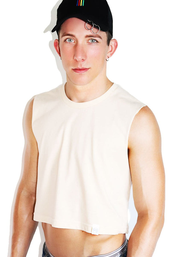 Core Crop Tank in Tan, view 2