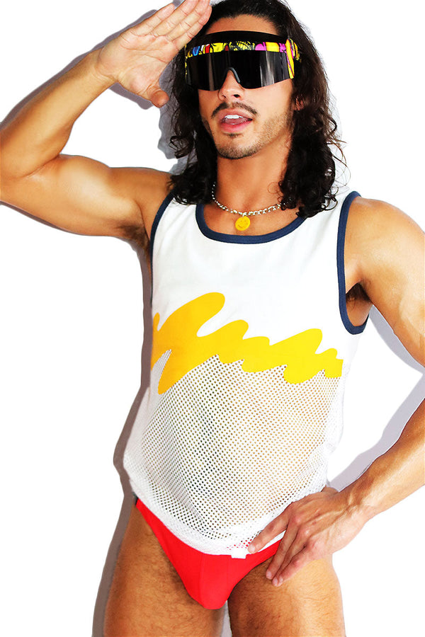Beach Ringer Mesh Racerback Tank in White