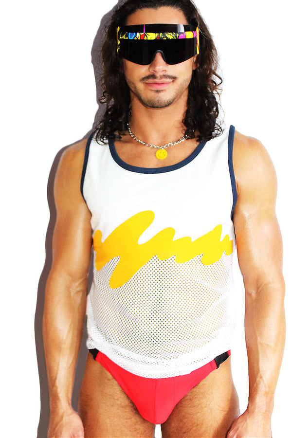 Beach Ringer Mesh Racerback Tank in White, view 2