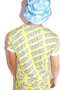 Pronouns They / Them All Over Tee- Yellow