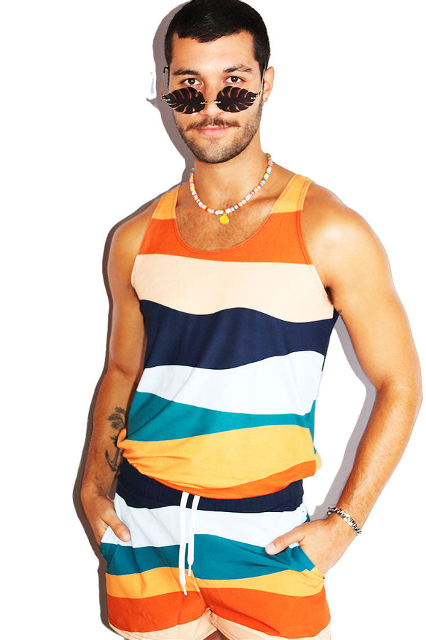 Mountain Desert Scape All Over Racerback Tank in Blue