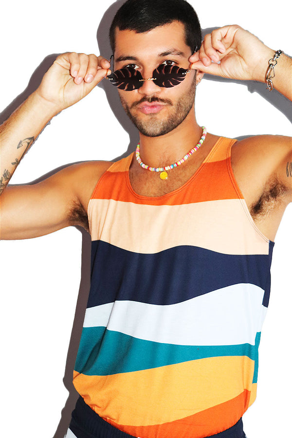 Mountain Desert Scape All Over Racerback Tank in Blue, view 2
