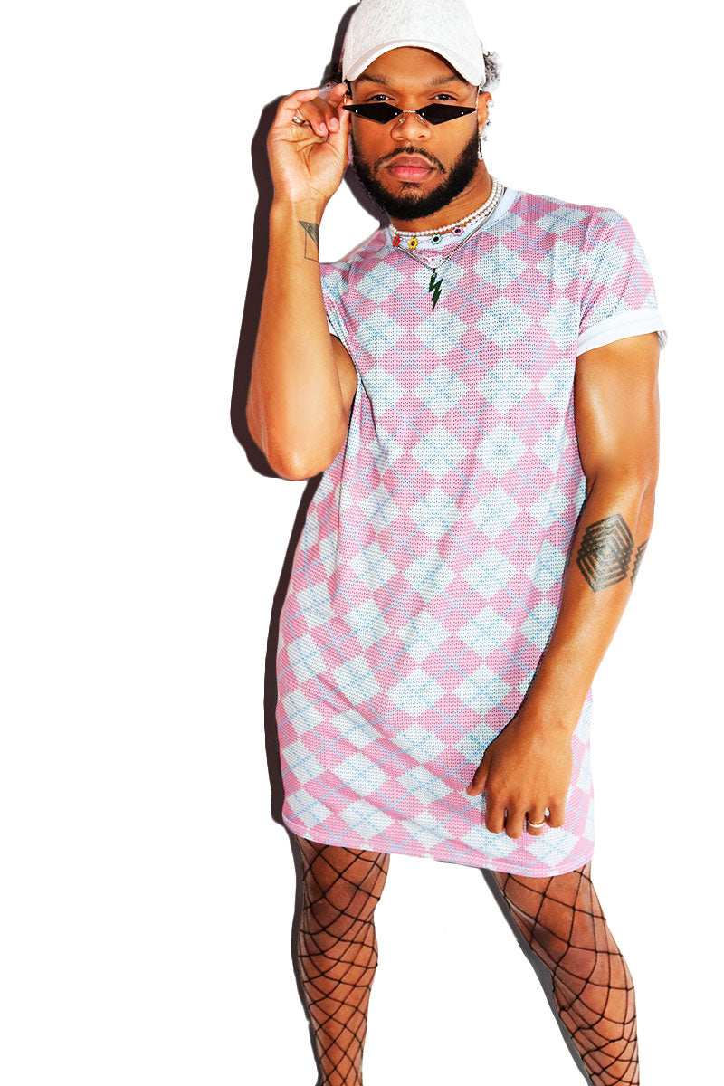 Pastel Argyle All Over Tunic Tee Dress- Blue