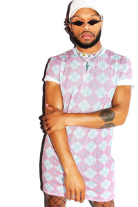 Pastel Argyle All Over Tunic Tee Dress- Blue Marek+Richard Pastel Argyle All Over Tunic Tee Dress- Blue Marek+Richard