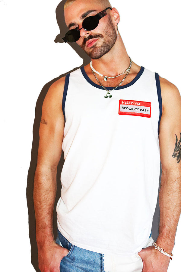 Trying My Best Ringer Racerback Tank in White