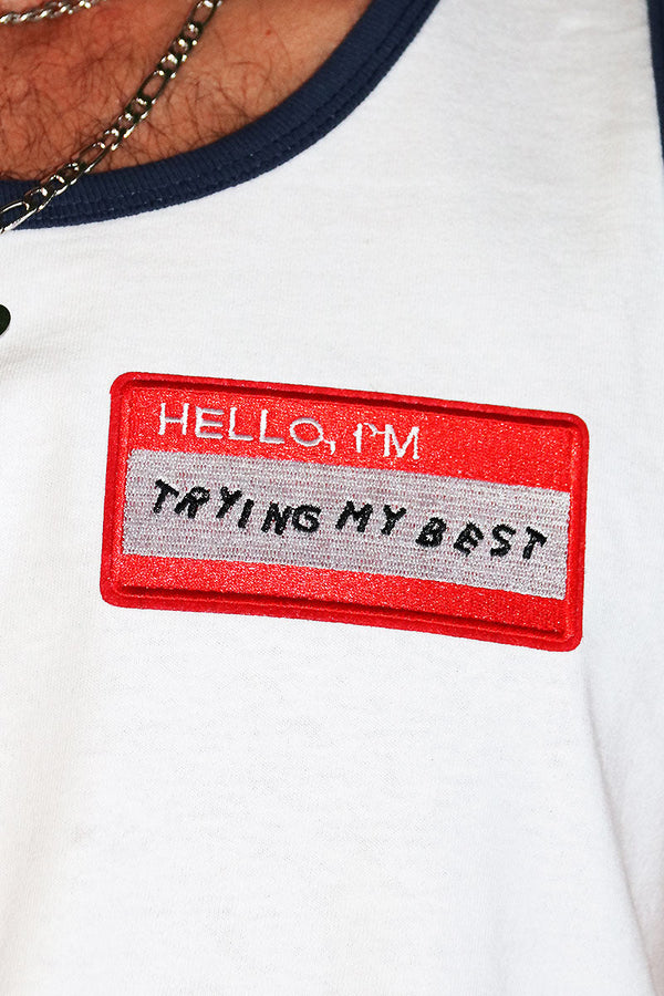 Trying My Best Ringer Racerback Tank in White, view 2