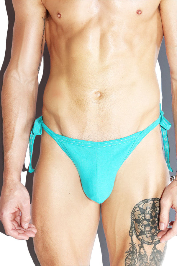 Core Tied Up String Thong in Teal, view 2