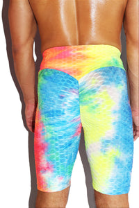 Rainbow Tye Dye Waffle Long Biker Shorts-Multi