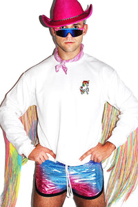 Unicorn Rainbow Fringe Sweatshirt- White