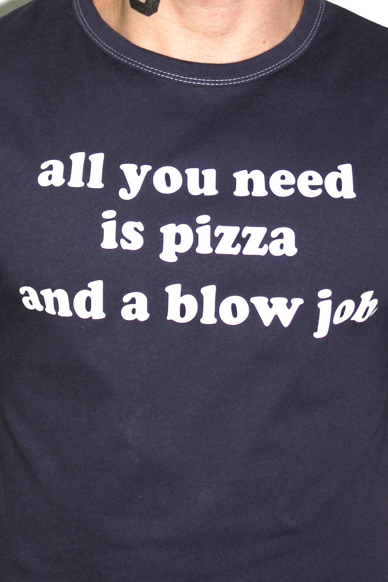 Pizza and a Blow Job Tee- Navy 