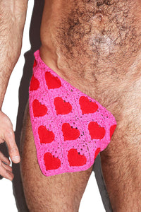 Love Crochet Handkerchief Thong  - Pink