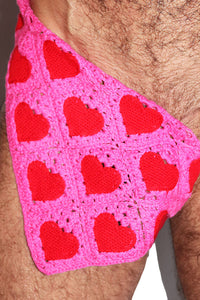 Love Crochet Handkerchief Thong  - Pink