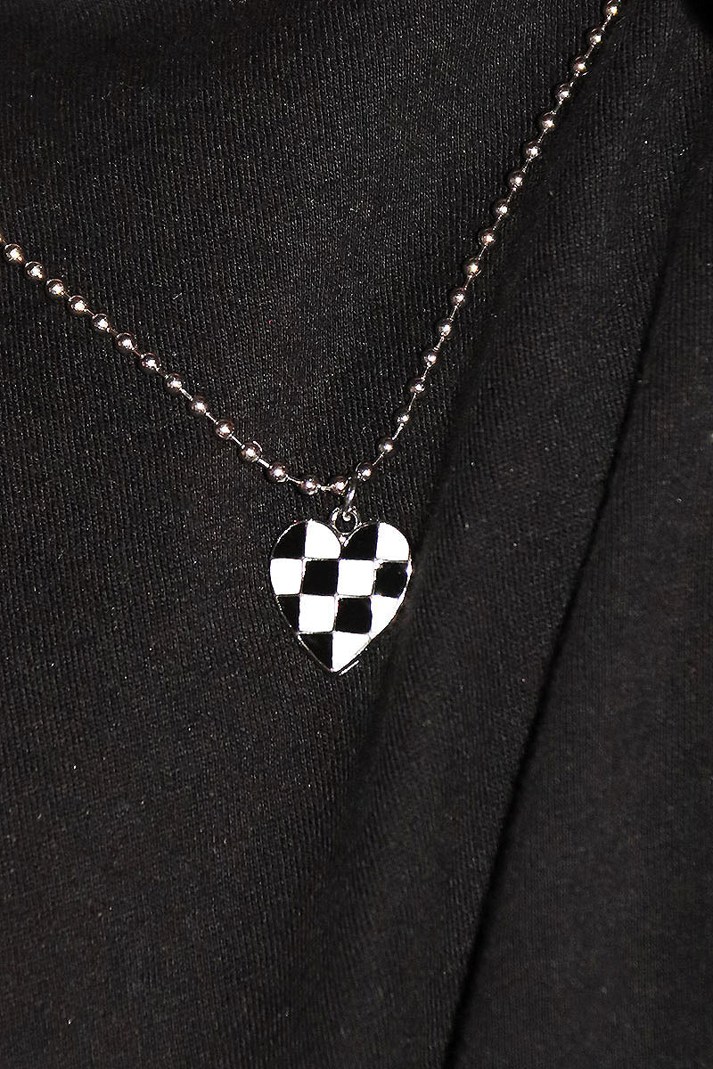 Checkerboard Love Heart Necklace - Black