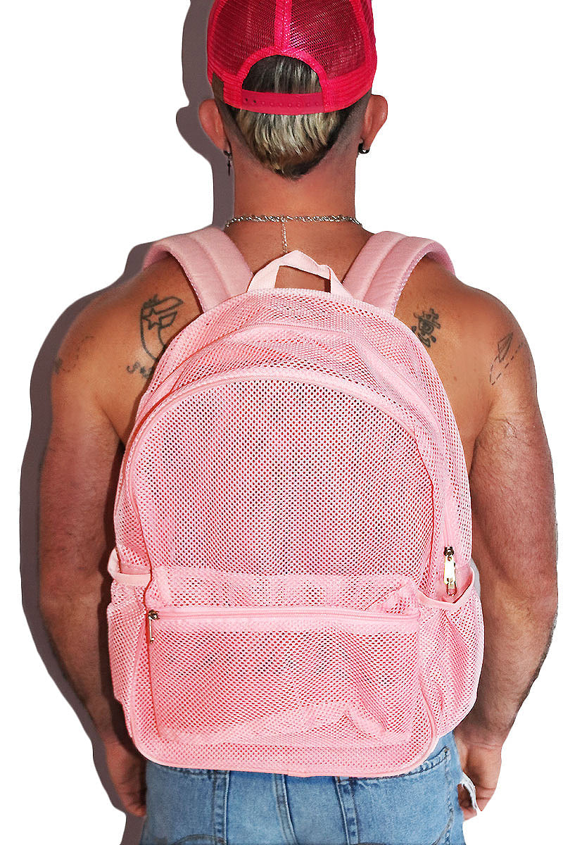 Mesh backpack pink best sale