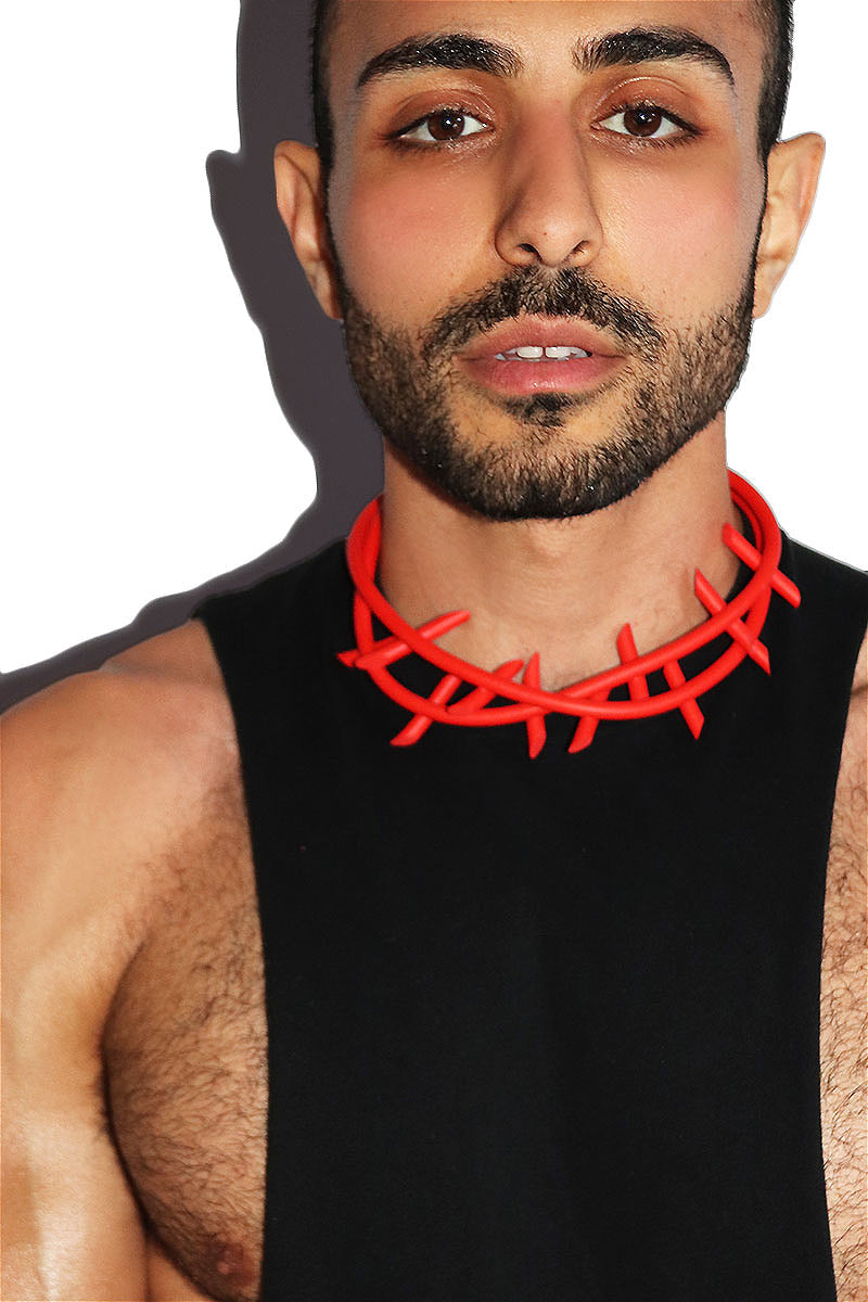 Thick Barb Wire Necklace - Red