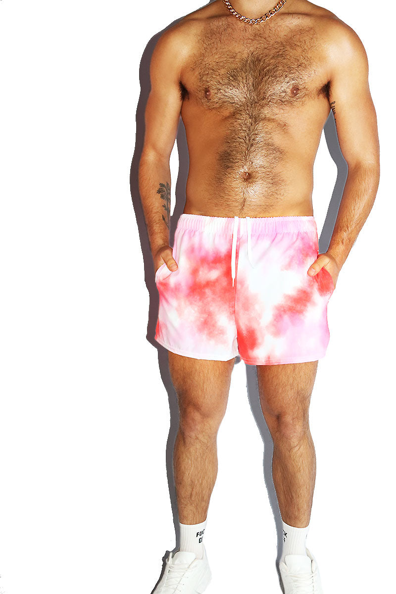 Bloody Valentine Tye Dye All Over Print Active Shorts- Red