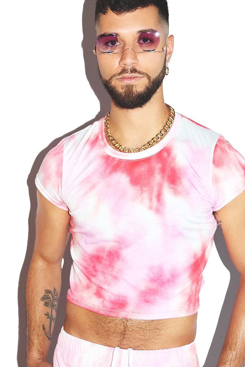 Bloody Valentine Tye Dye All Over Print Fitted Crop Tee- Red