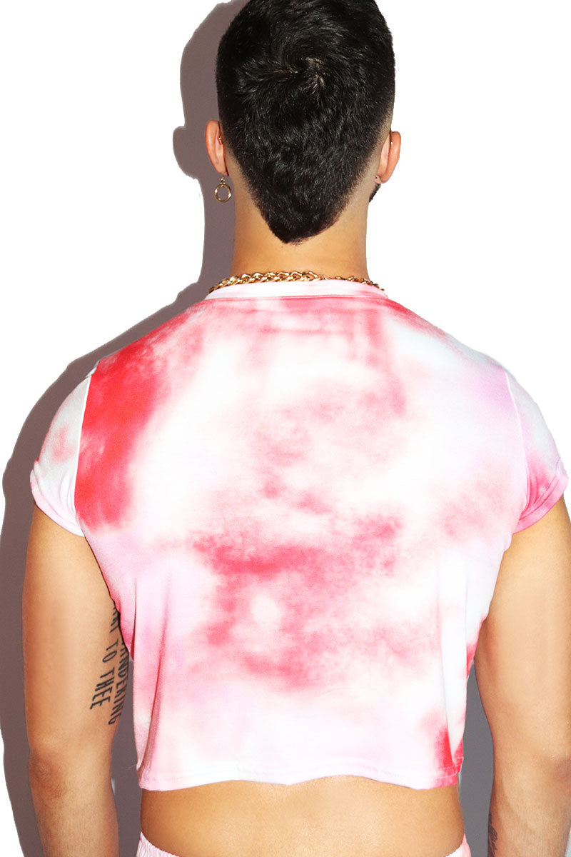 Bloody Valentine Tye Dye All Over Print Fitted Crop Tee- Red