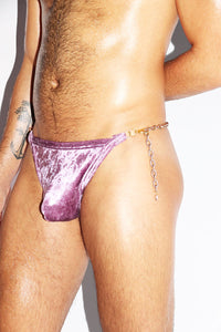 Lilac Crushed Velvet Chain Thong -Purple