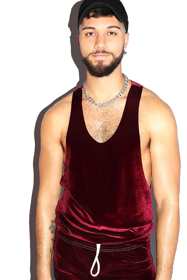 Velvet String Tank- Burgundy