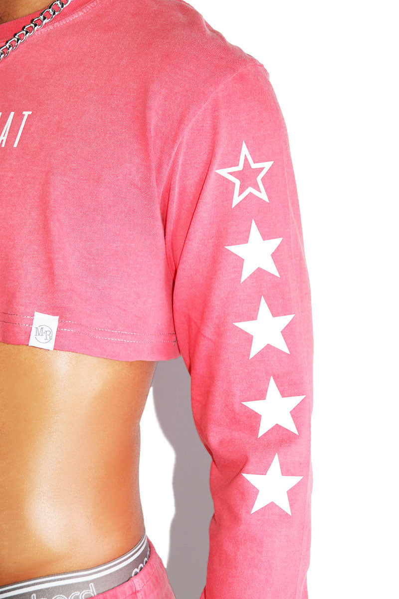 Very That Vintage Long Sleeve Extreme Crop Tee- Red