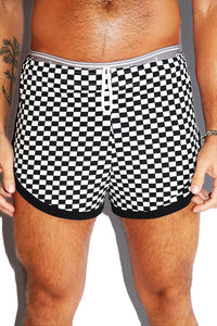 Checkerboard Running Shorts-Black
