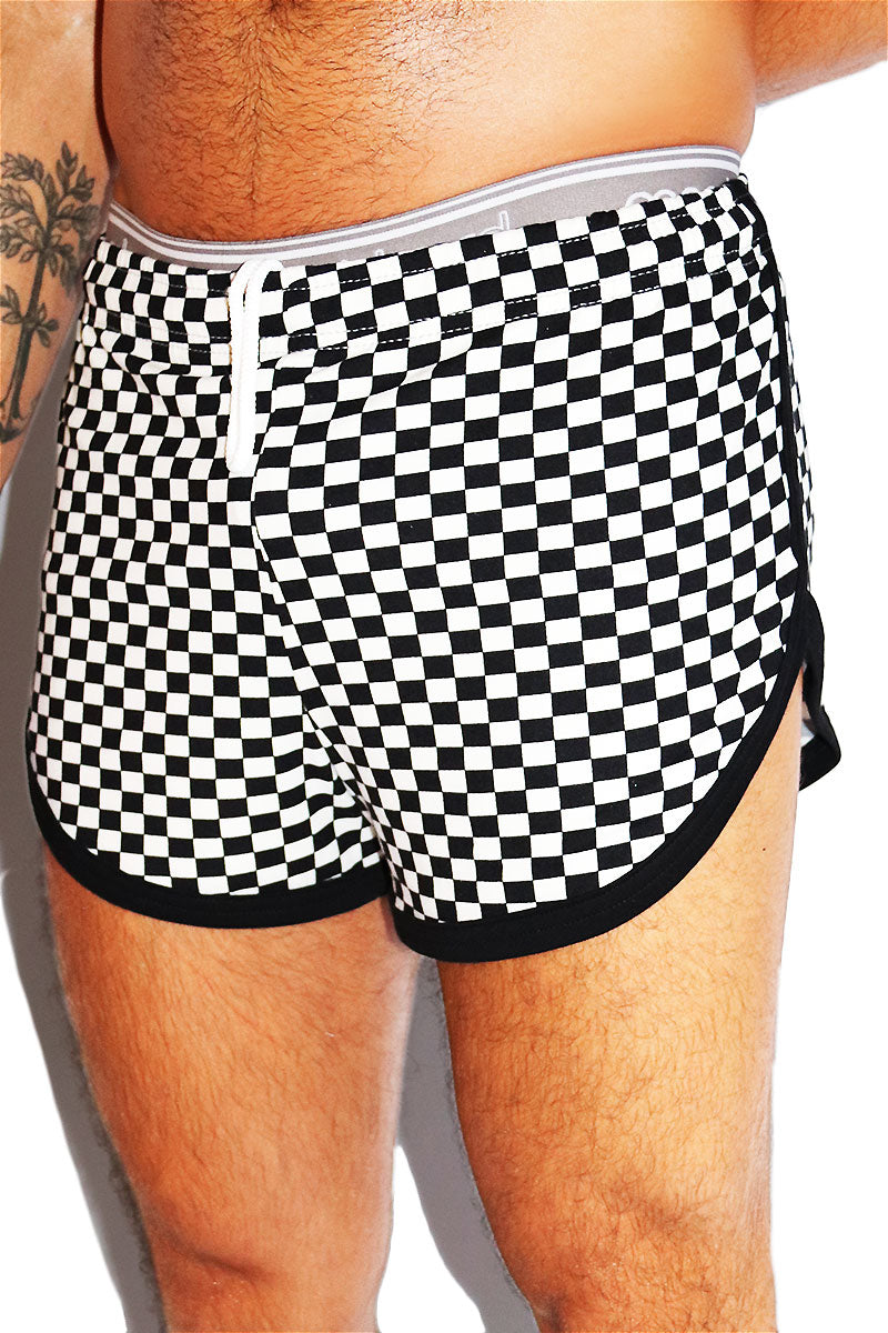 Checkerboard Running Shorts-Black