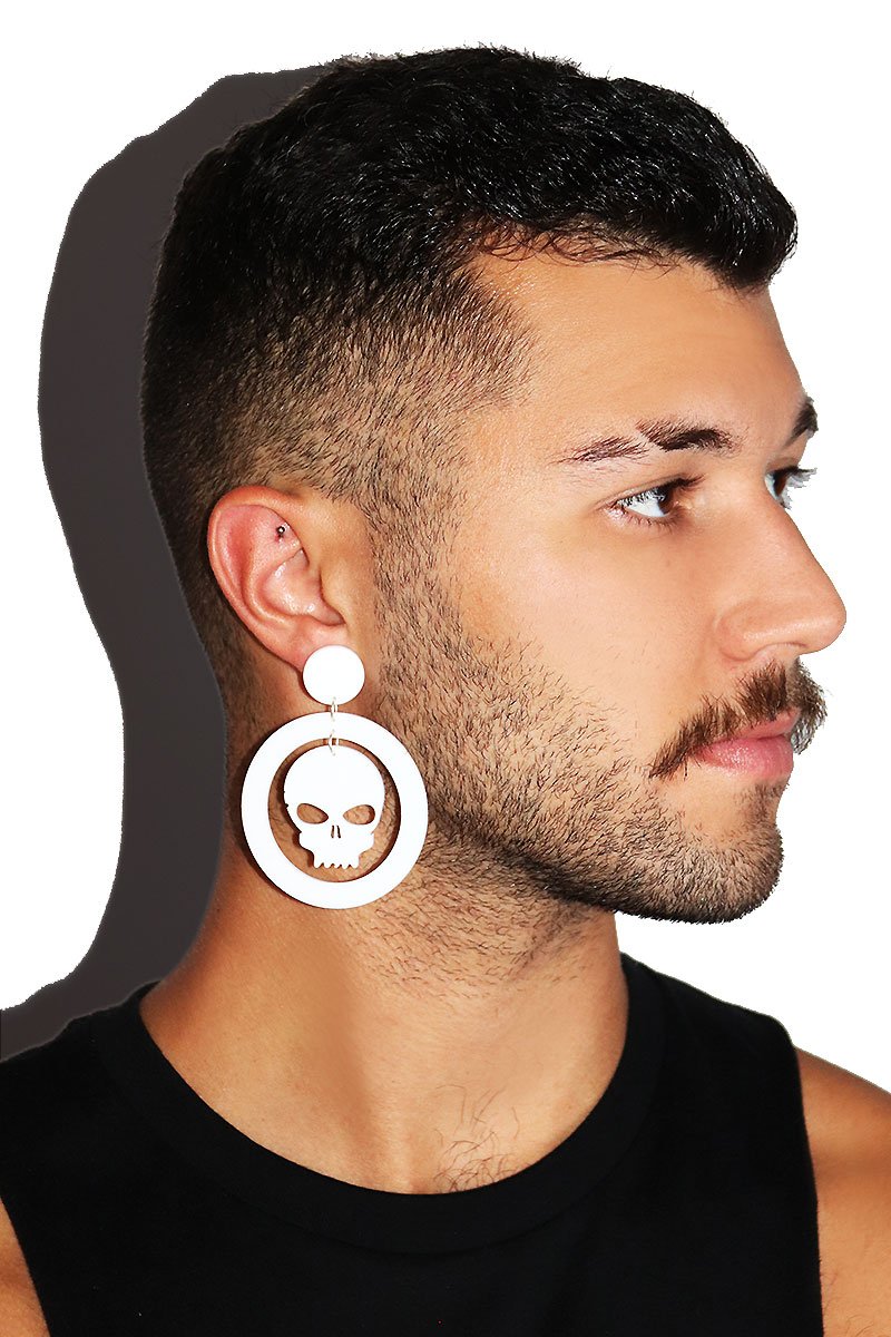 Skull Acrylic Single Earring- White