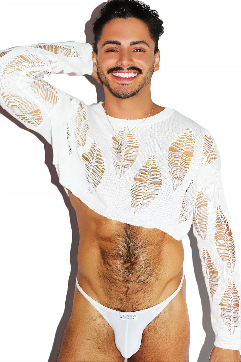 Light As a Feather Destroyed Crop Sweater- White