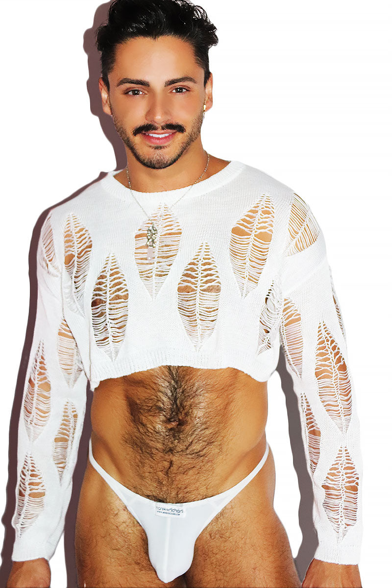 Light As a Feather Destroyed Crop Sweater- White
